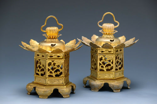 Old Vintage Japanese Buddhism Small Lantern -Takaoka Brass Product-