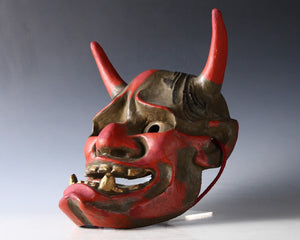 Old Vintage Japanese Red Power Noh Mask -Han nya- Paper Clay Nice Product