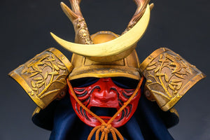 Japanese Samurai Helmet Middle Size -Shikanosuke Kabuto with a Mask- Tsushima