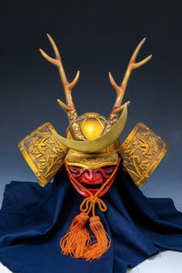 Japanese Samurai Helmet Middle Size -Shikanosuke Kabuto with a Mask- Tsushima