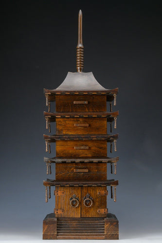 Japanese Old Vintage Wooden Five Storied Pagoda -accessory case- 五重塔