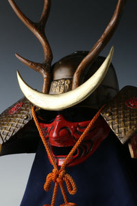 Old Vintage Samurai Helmet -Shikanosuke kabuto with a mask- Very Rare Tsushima