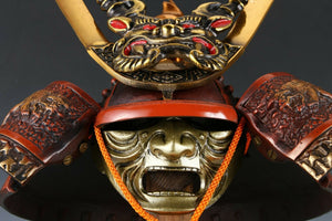 Japanese Samurai Kabuto Helmet -big dragon with a mask- Massive Red Tsushima