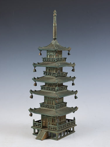 Japanese Old Vintage Iron Figure FIVE STORY PAGODA 五重塔 Tushima Showa