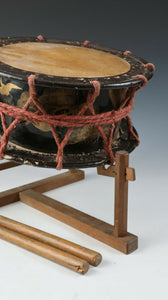 Old Vintage Japanese Traditional Drum Taiko with a stand -Traditional War Drums-