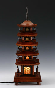 Japanese Vintage Wooden Figure FIVE STORY PAGODA Lamp 五重塔 Tsushima